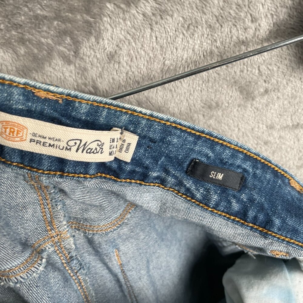 ZARA Premium Wash Slim Jeans Womens 6 Blue Distressed Ripped Denim Grunge Y2K - Picture 4 of 8